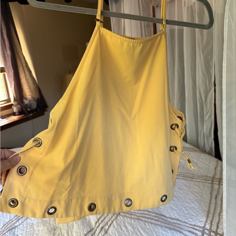 Free People Yellow Halter Top with Grommet Details size small